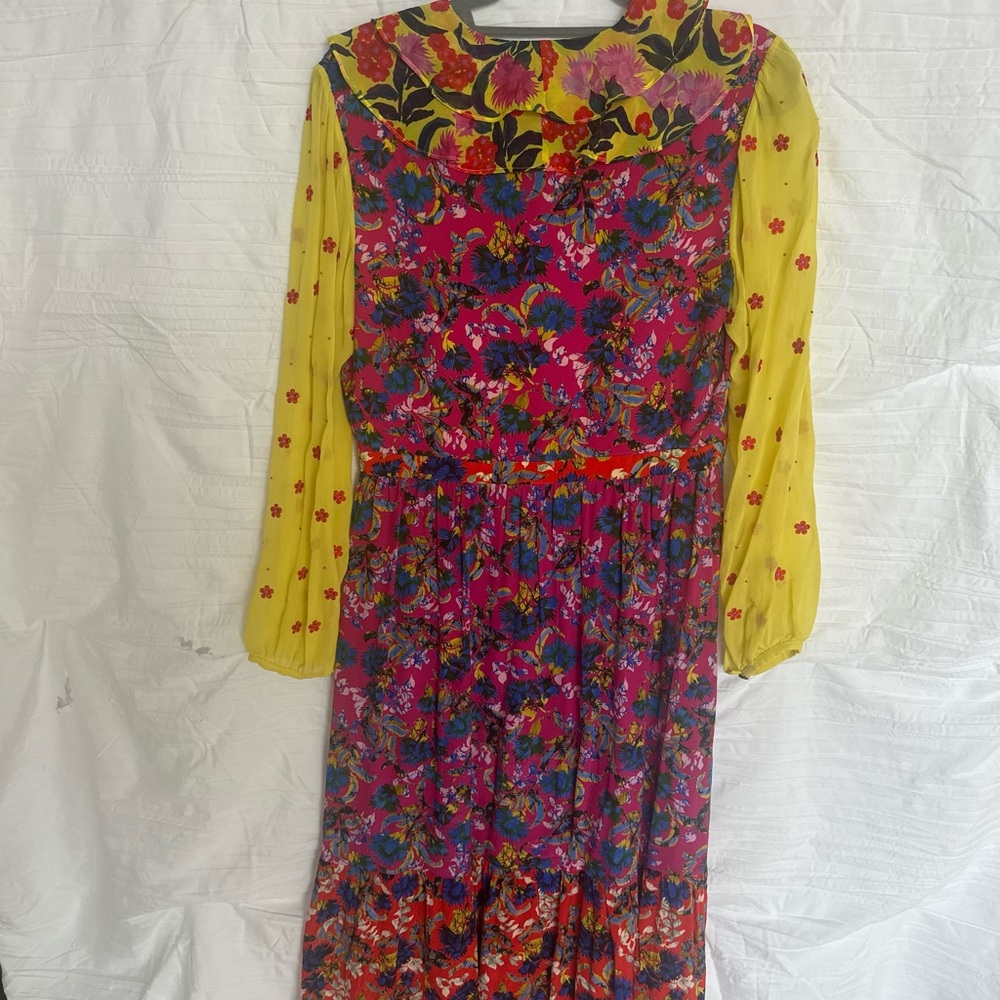 Saloni Red Pink Long Sleeve V-Neck Sundress - Picture 6 of 9
